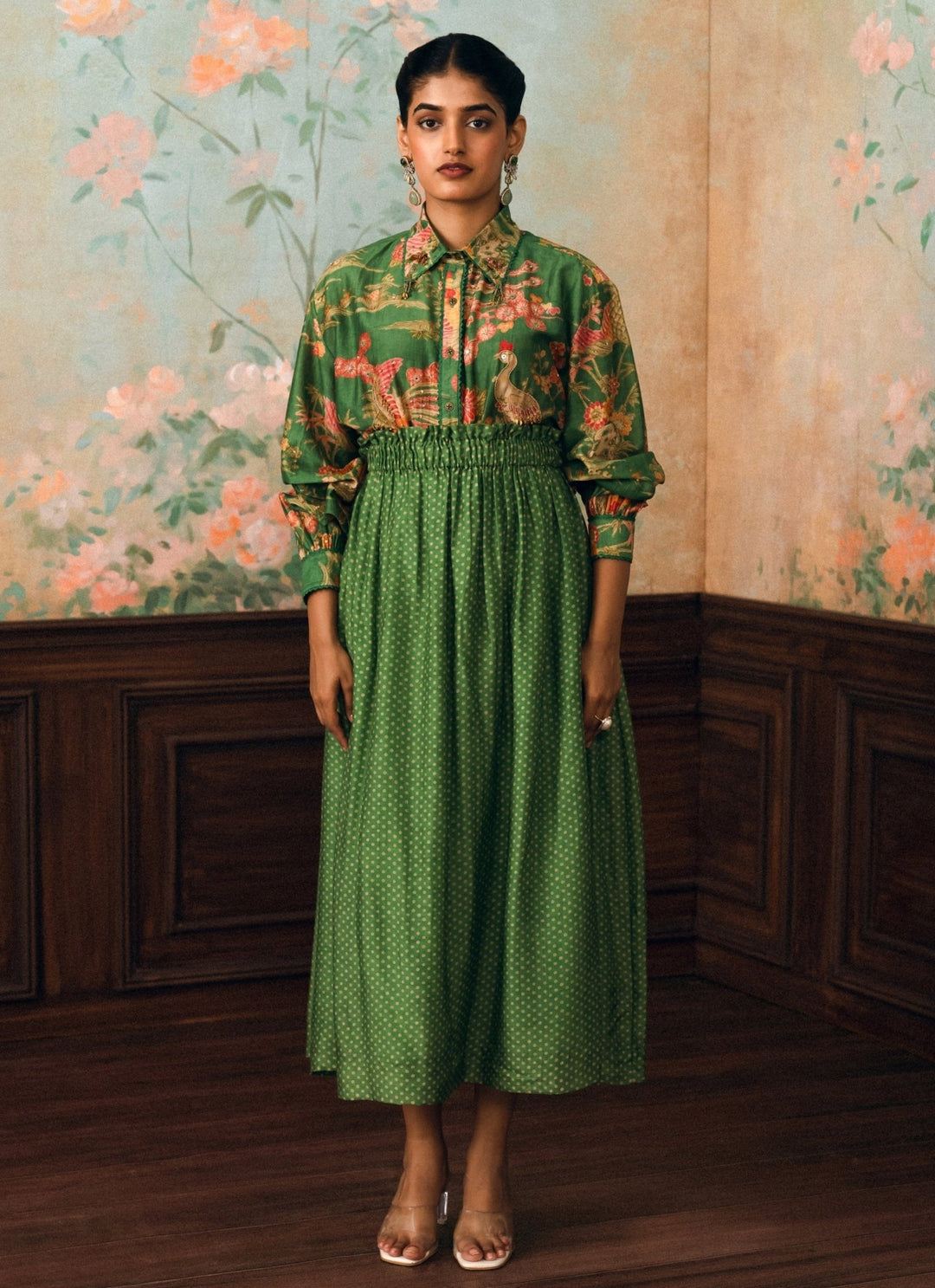 Paulmi and Harsh Green Printed Silk Skirt SetFabilicious Fashion