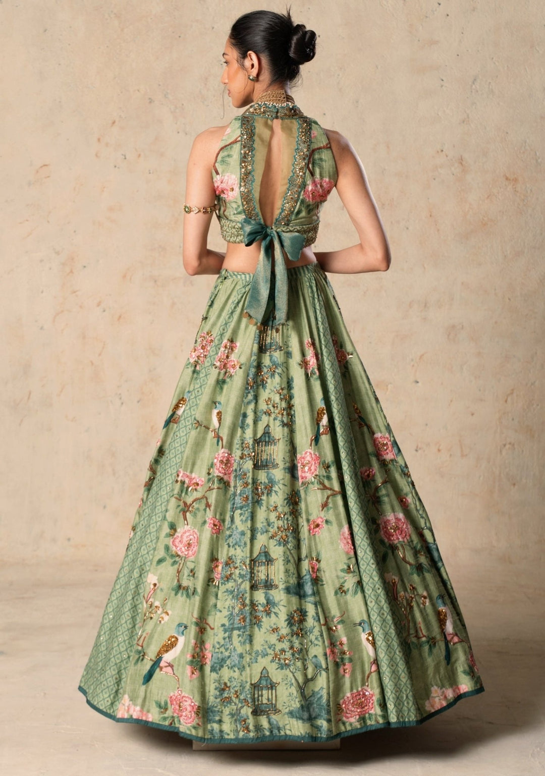 Basil Leaf Green Printed Tussar Lehenga SetFabilicious Fashion