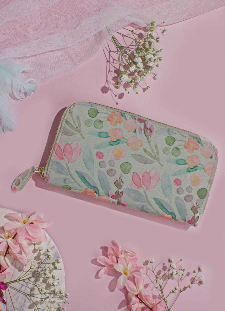 Green Printed Zip Wallet AMYRA - Fabilicious Fashion