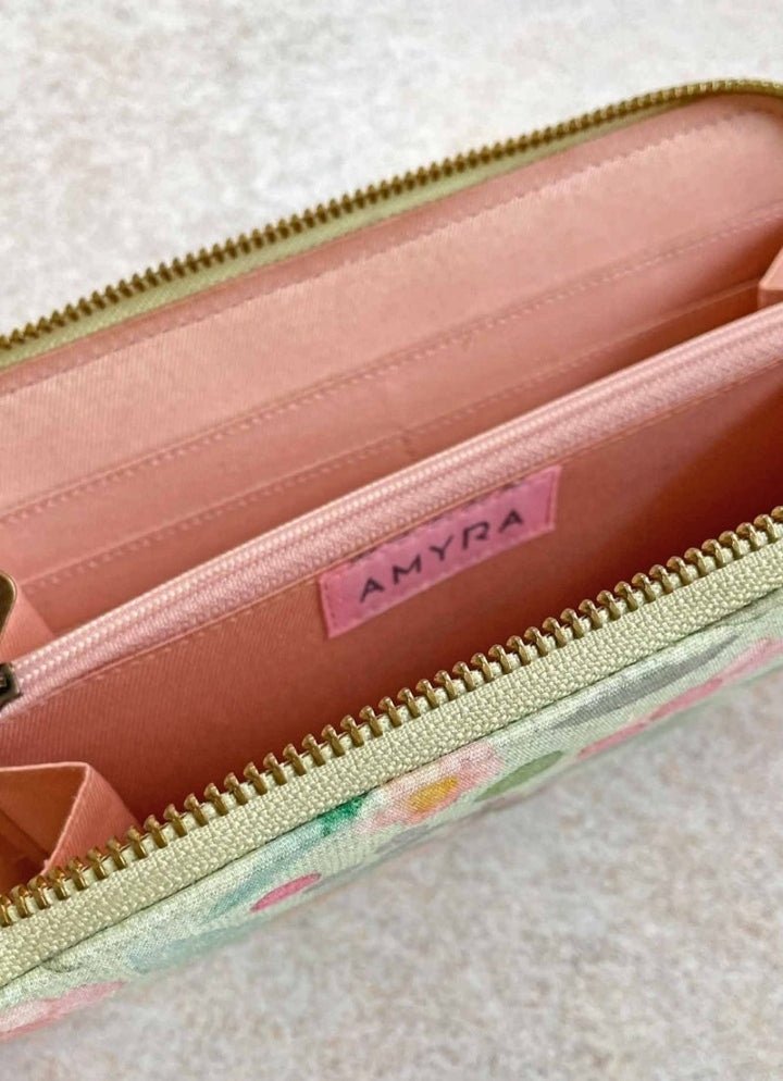 Green Printed Zip Wallet AMYRA - Fabilicious Fashion