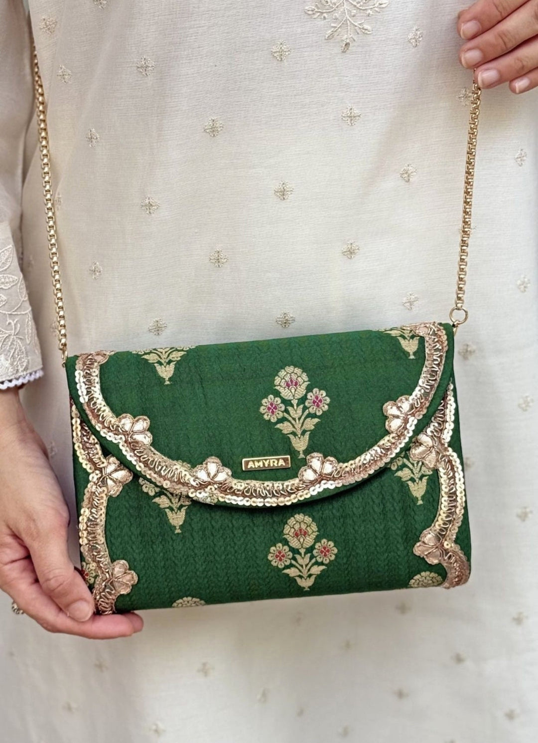Amyra Green Pure Silk ClutchFabilicious Fashion
