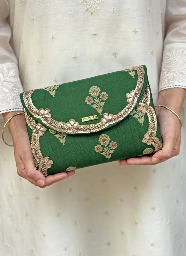 Green Pure Silk Clutch