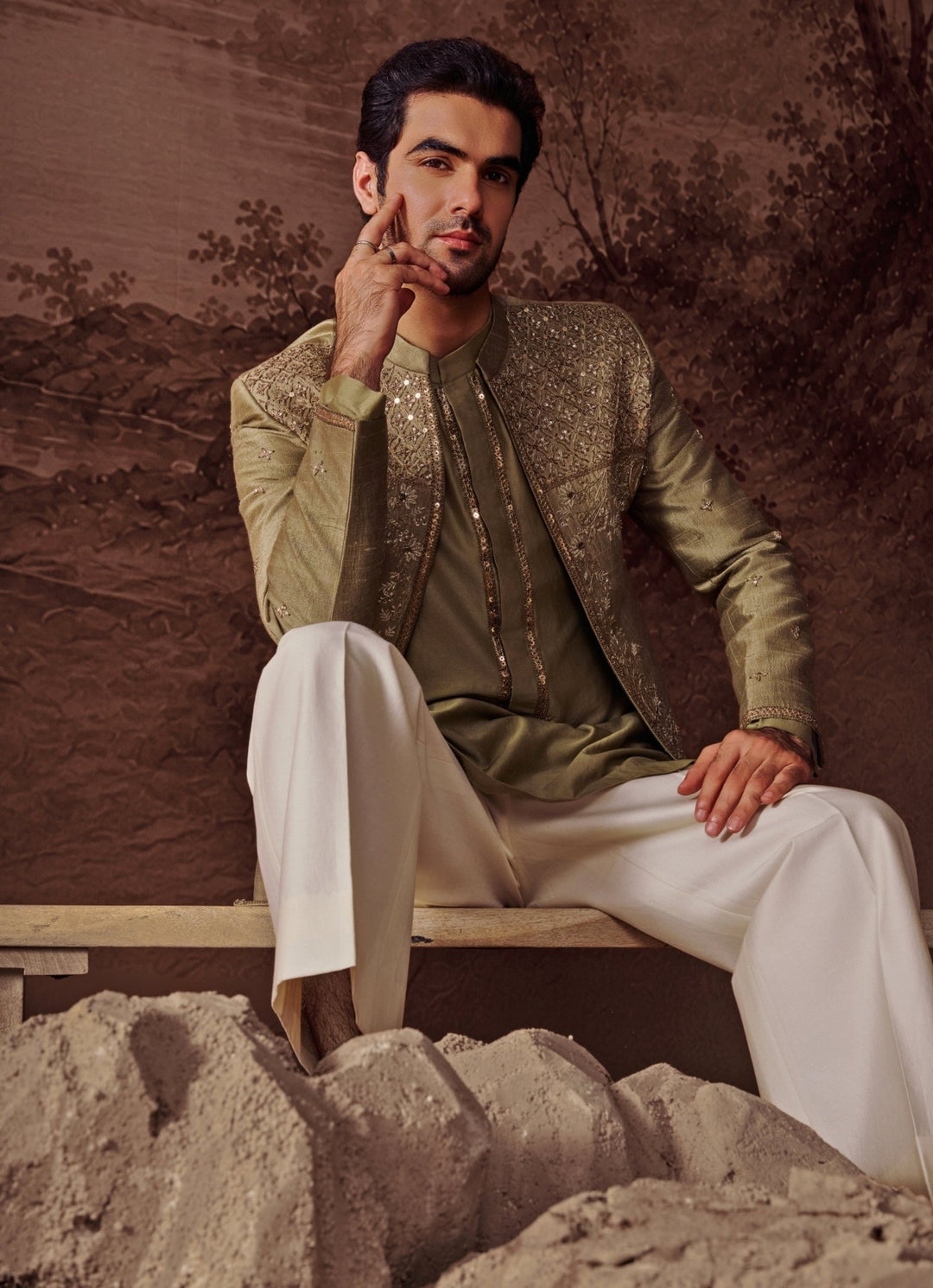 Contrast by Parth Green Raw Silk Jacket SetFabilicious Fashion