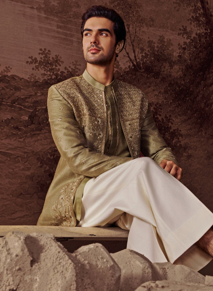 Contrast by Parth Green Raw Silk Jacket SetFabilicious Fashion