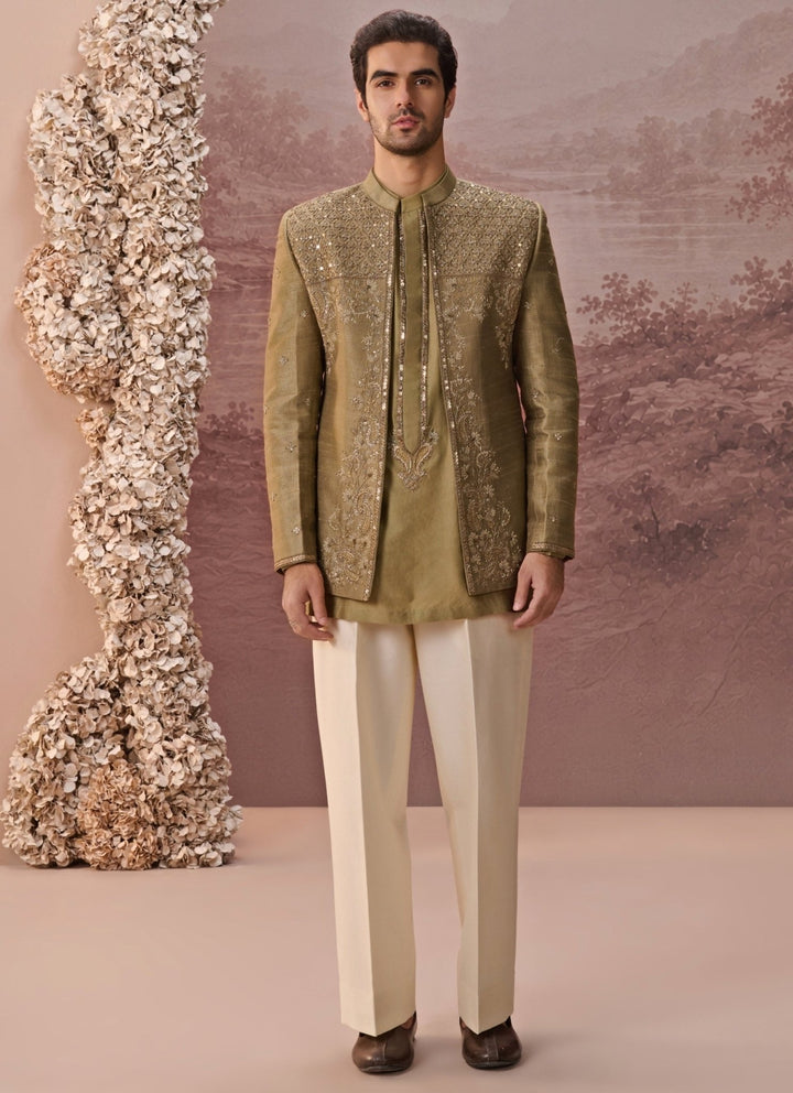 Contrast by Parth Green Raw Silk Jacket SetFabilicious Fashion