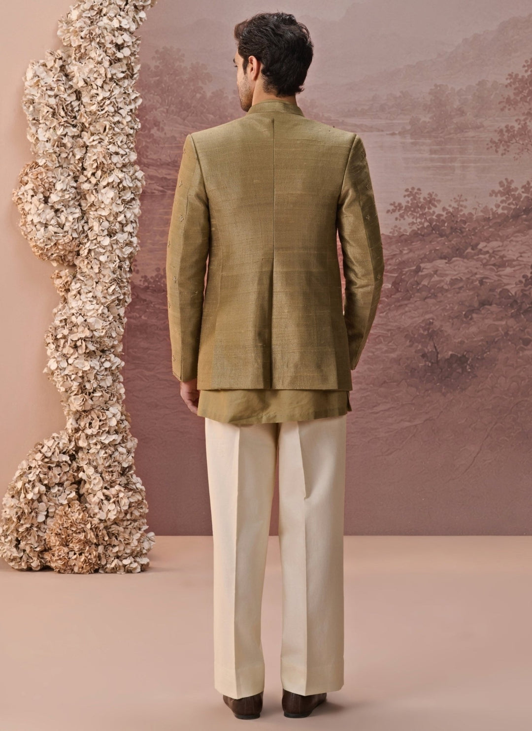 Contrast by Parth Green Raw Silk Jacket SetFabilicious Fashion