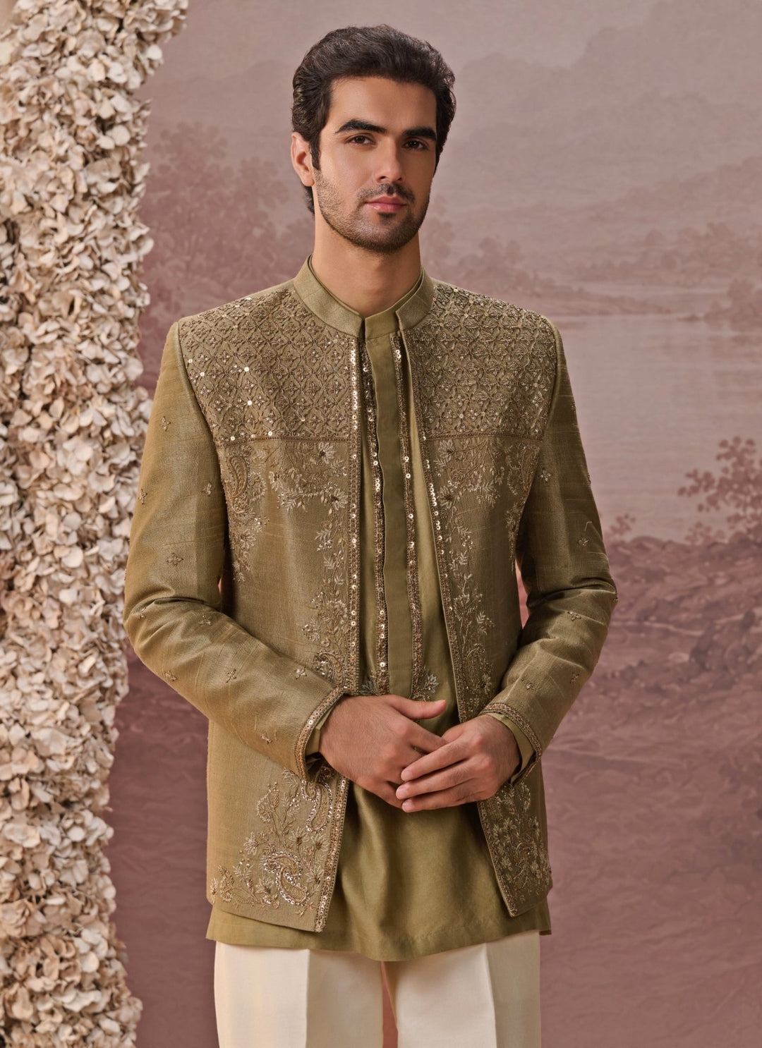 Contrast by Parth Green Raw Silk Jacket SetFabilicious Fashion