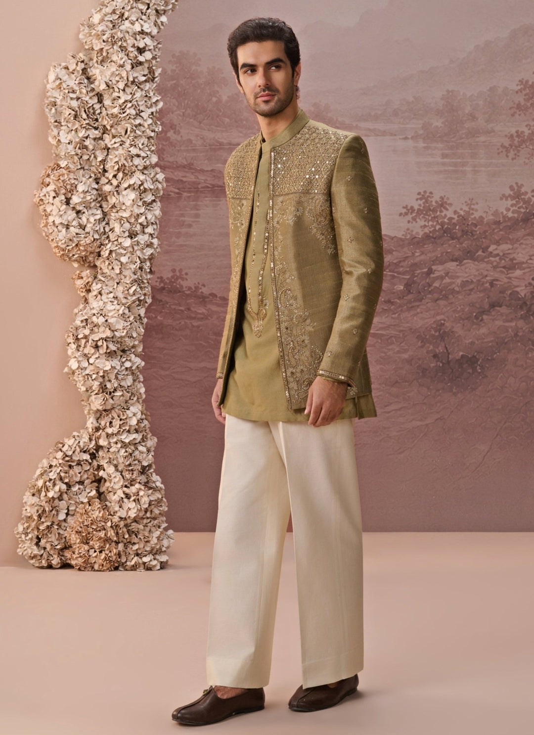 Contrast by Parth Green Raw Silk Jacket SetFabilicious Fashion