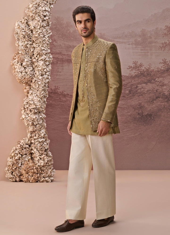 Contrast by Parth Green Raw Silk Jacket SetFabilicious Fashion