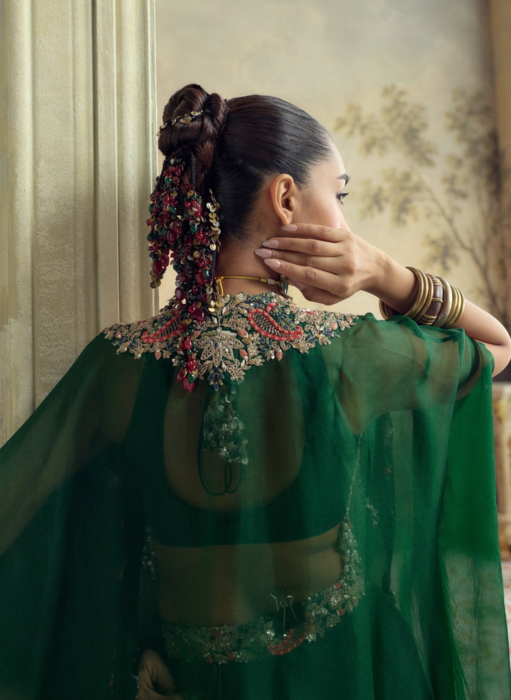 Prisho Green Satin Drape Skirt Set With CapeFabilicious Fashion