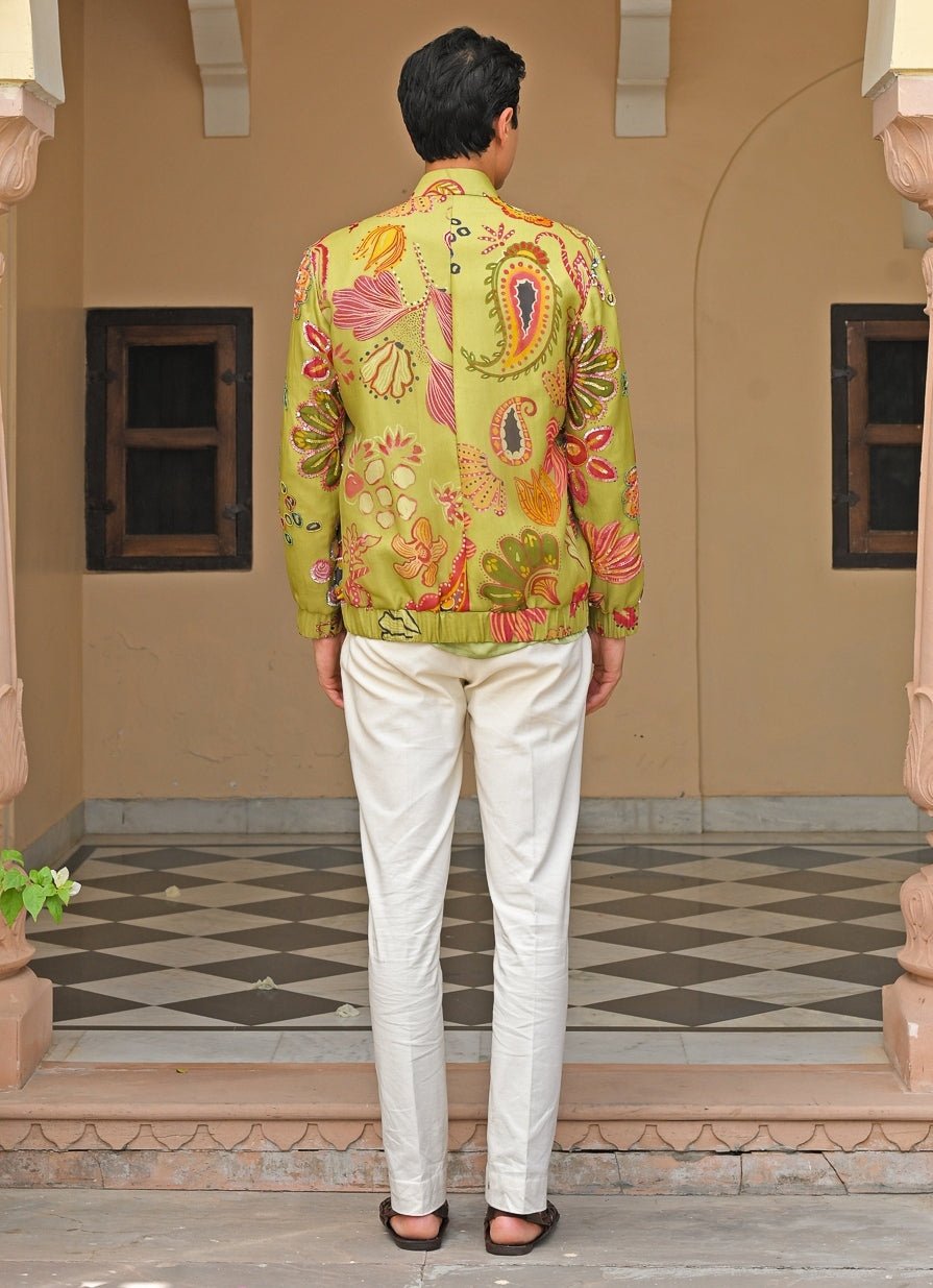 Green Satin Shirt Pants Set with Printed Shacket Juhi Bengani - Men - Fabilicious Fashion