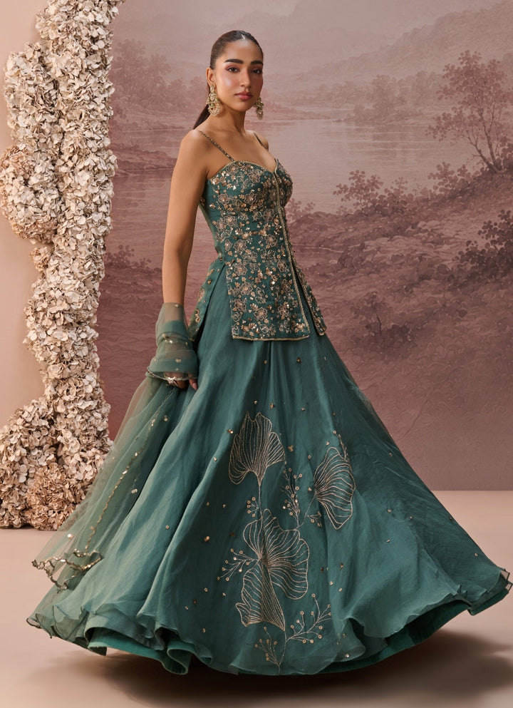 Parul Gandhi Green Sequinned Silk Organza Kurta LehengaFabilicious Fashion