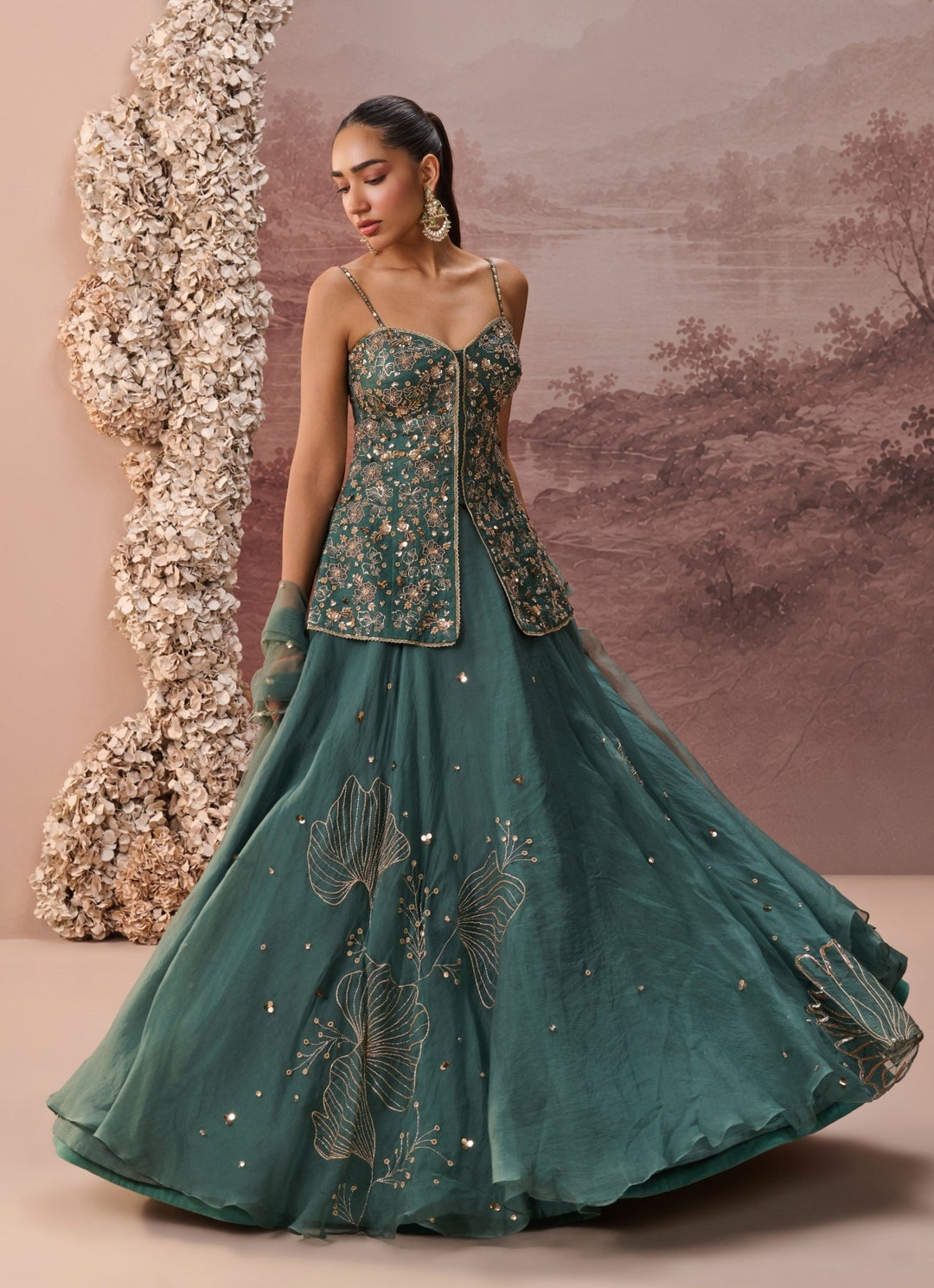 Parul Gandhi Green Sequinned Silk Organza Kurta LehengaFabilicious Fashion