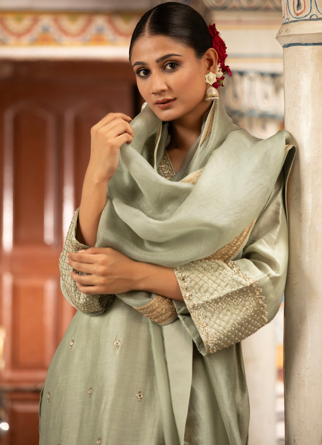 Green Silk Chanderi Kurta Churidar Set Neha Khullar - Fabilicious Fashion