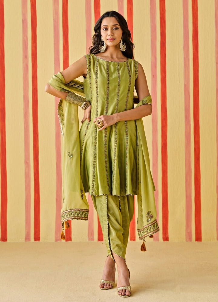 Studio Bagechaa Green Silk Kurta Dhoti SetFabilicious Fashion