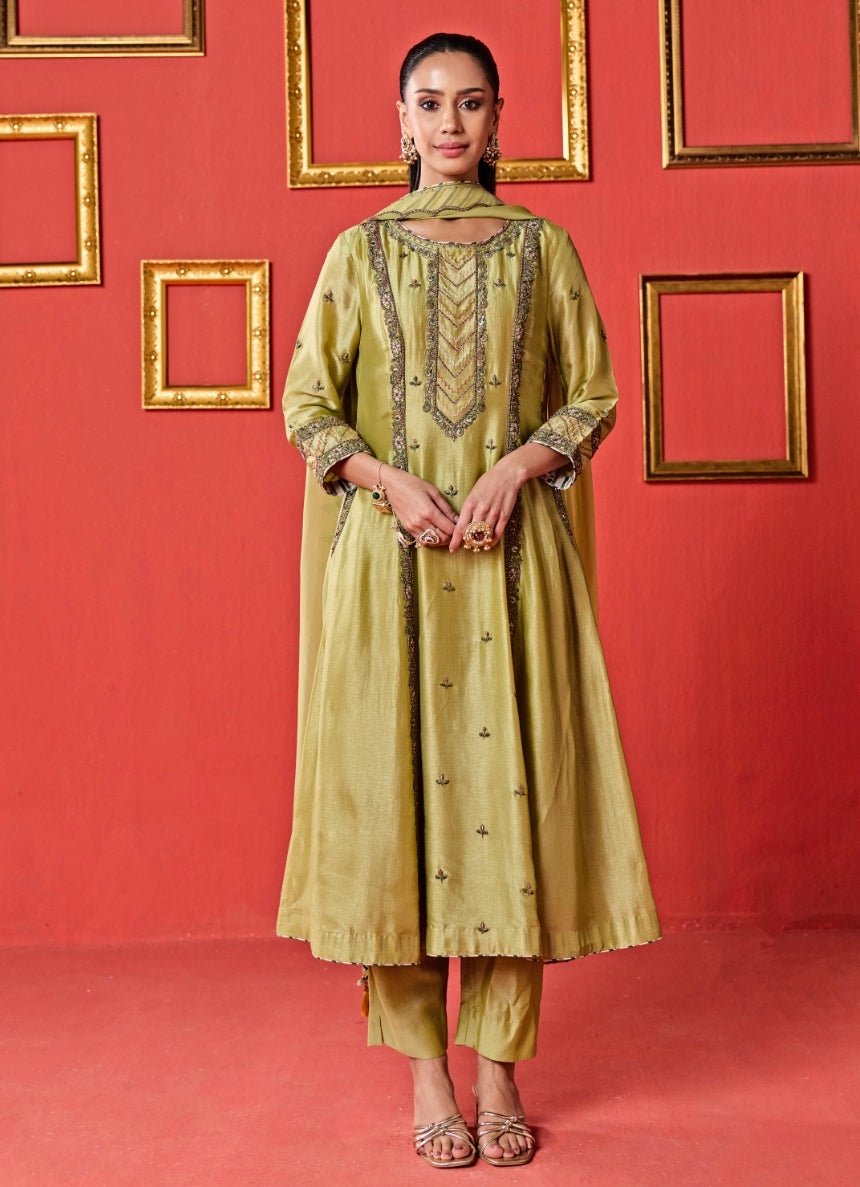 Studio Bagechaa Green Silk Kurta Pants SetFabilicious Fashion