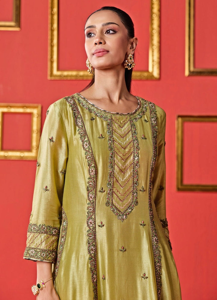 Studio Bagechaa Green Silk Kurta Pants SetFabilicious Fashion