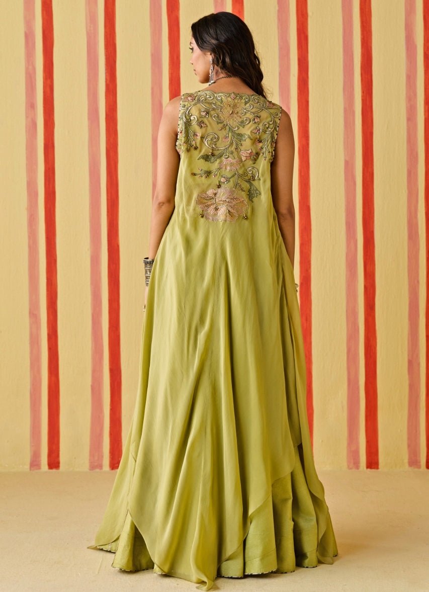 Studio Bagechaa Green Silk Lehenga Set With CapeFabilicious Fashion