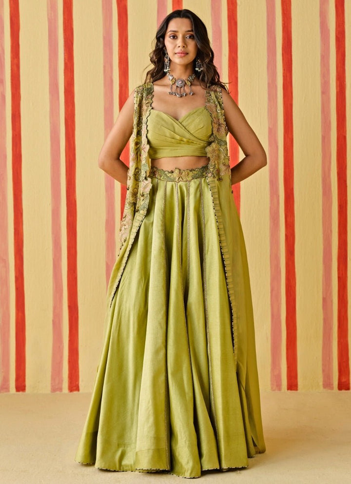Studio Bagechaa Green Silk Lehenga Set With CapeFabilicious Fashion