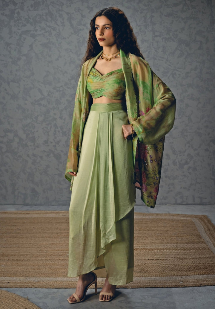 Paulmi and Harsh X Ease Green Silk Organza Skirt Set With JacketFabilicious Fashion