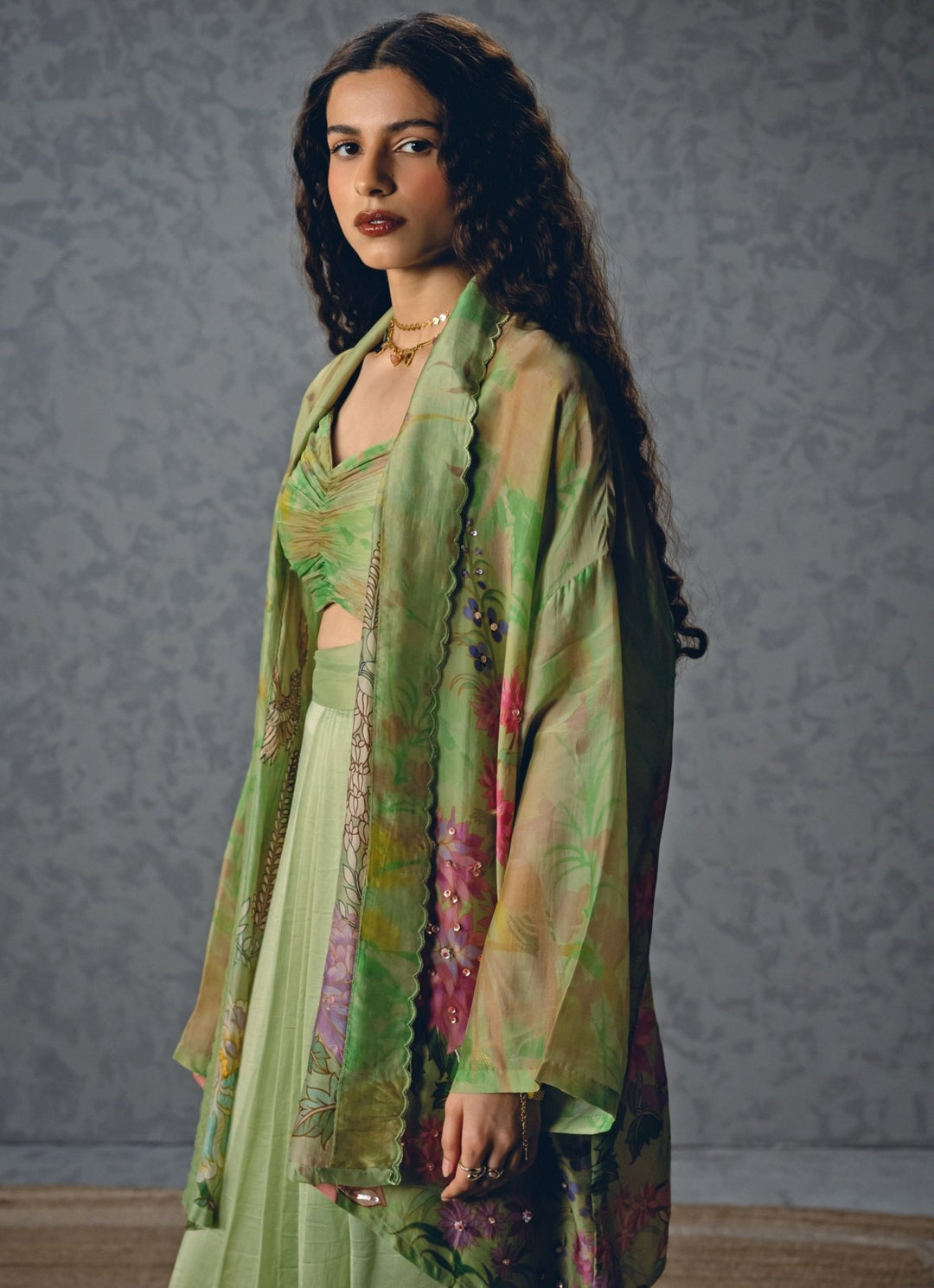 Paulmi and Harsh X Ease Green Silk Organza Skirt Set With JacketFabilicious Fashion