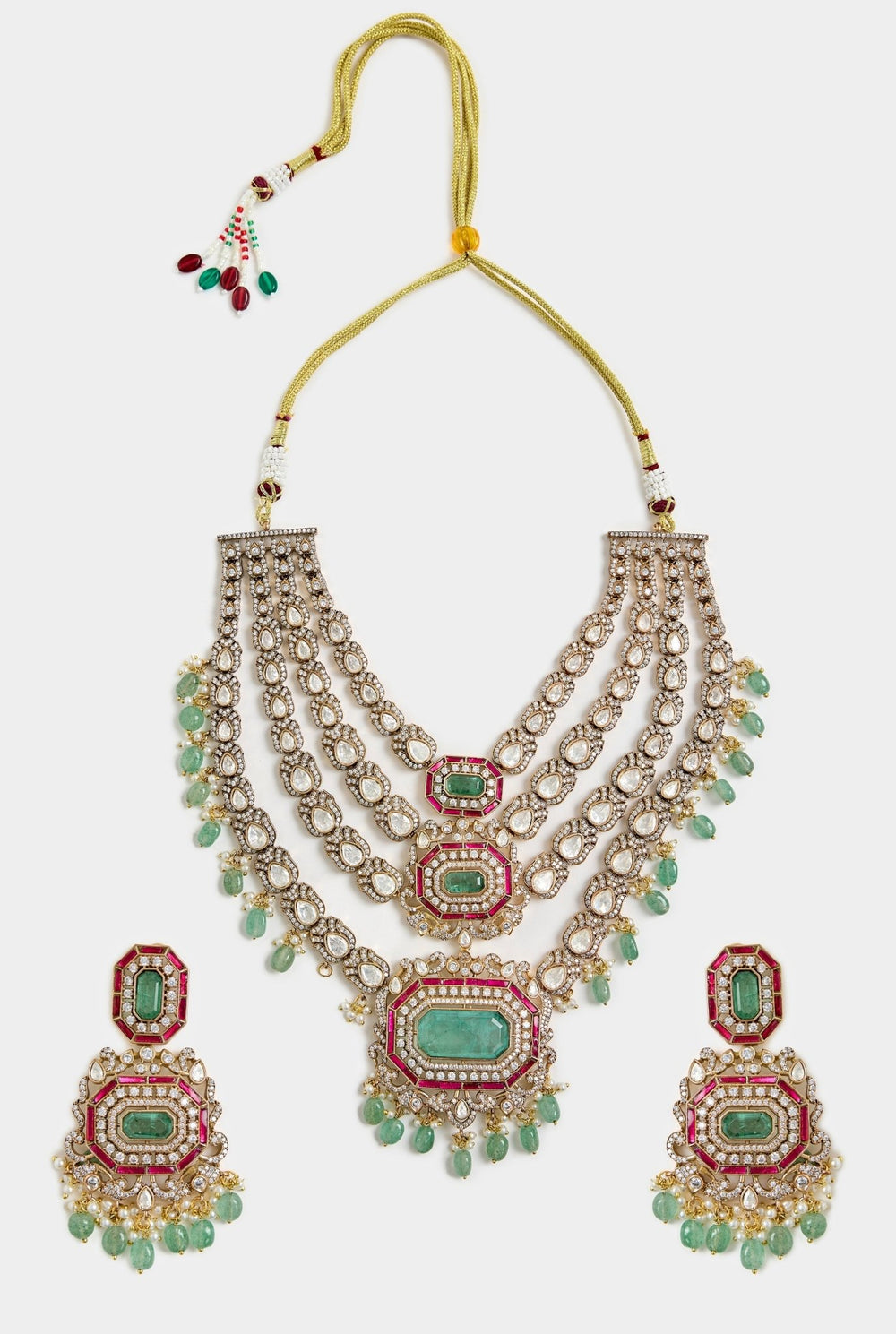 Green Statement Kundan Necklace Set Vivinia By Vidhi Mehra - Fabilicious Fashion
