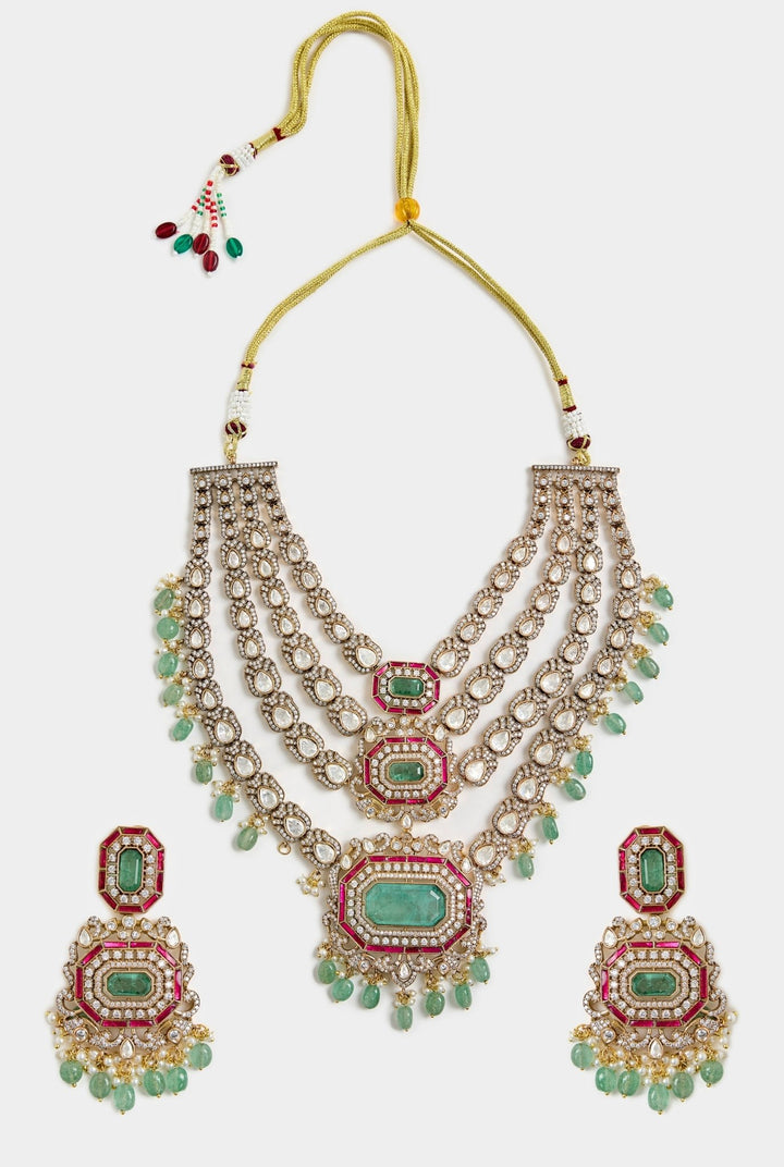 Green Statement Kundan Necklace Set Vivinia By Vidhi Mehra - Fabilicious Fashion