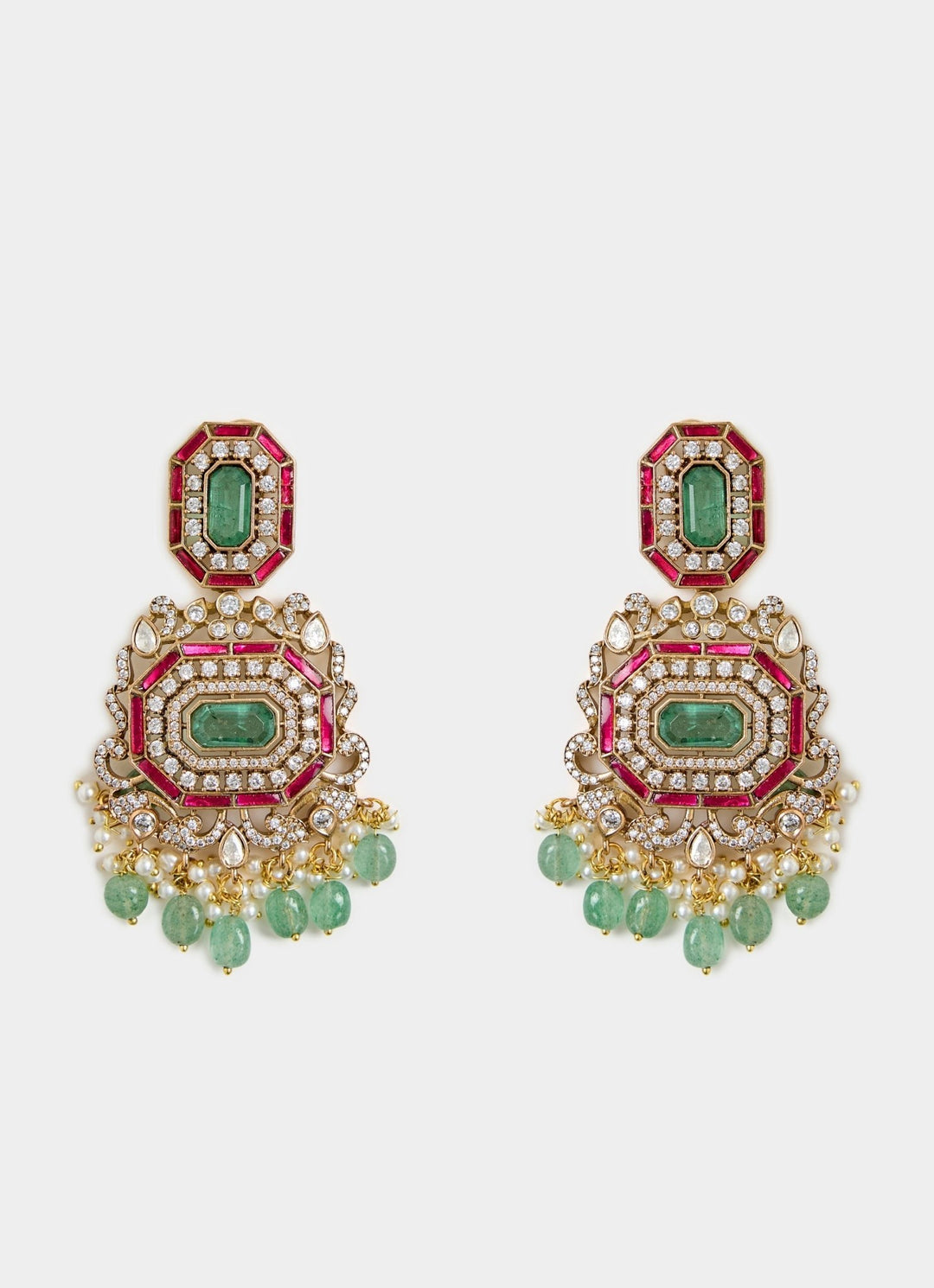 Green Statement Kundan Necklace Set Vivinia By Vidhi Mehra - Fabilicious Fashion