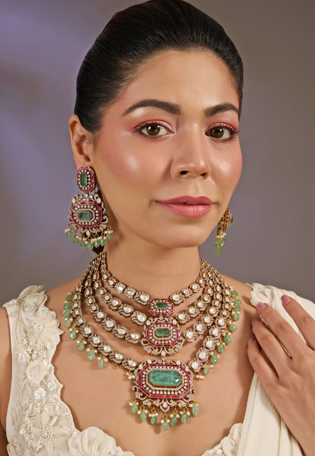 Green Statement Kundan Necklace Set Vivinia By Vidhi Mehra - Fabilicious Fashion