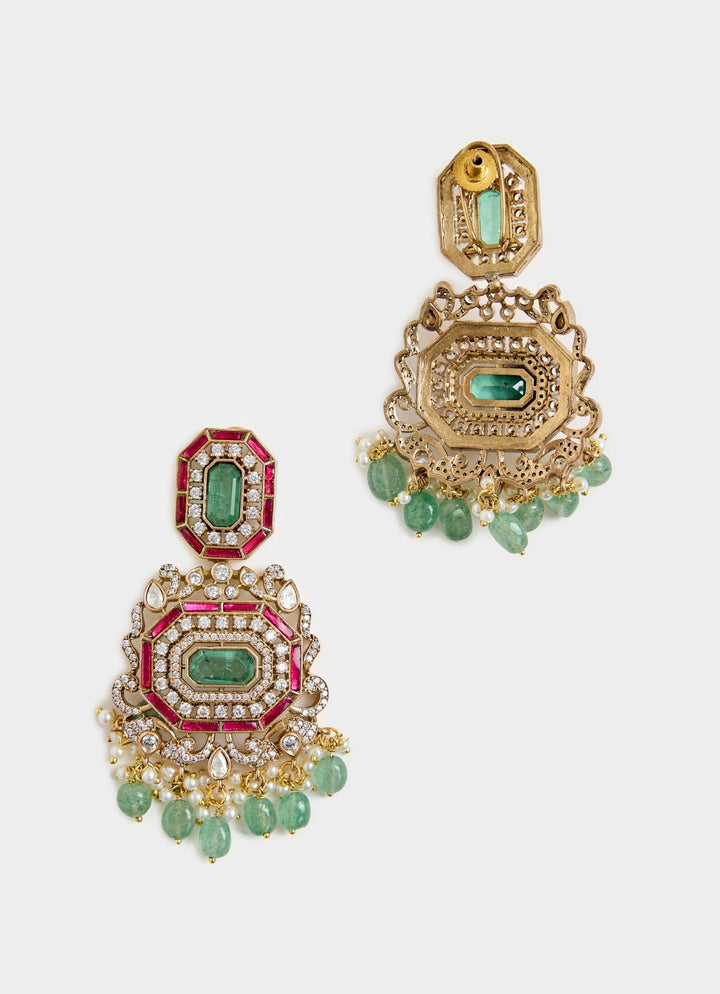 Green Statement Kundan Necklace Set Vivinia By Vidhi Mehra - Fabilicious Fashion