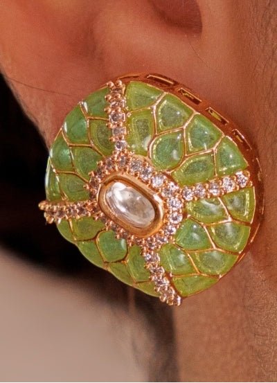 Green Stone 3 Piece Pendant Choker Set With White Beads Zevar by Geeta - Fabilicious Fashion