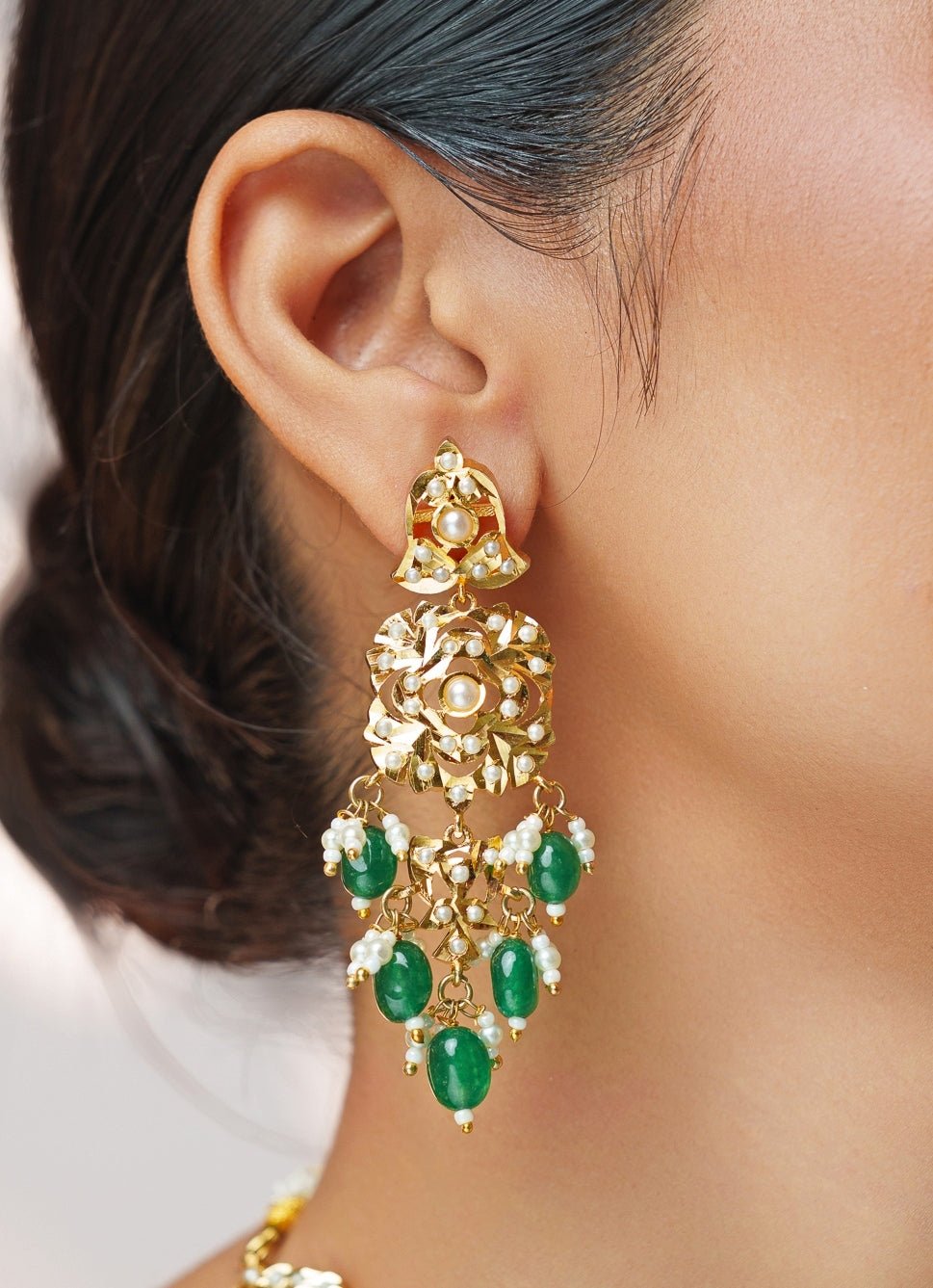 Green Stone And Kundan Jadau Gold Necklace Set Zevar by Geeta - Fabilicious Fashion