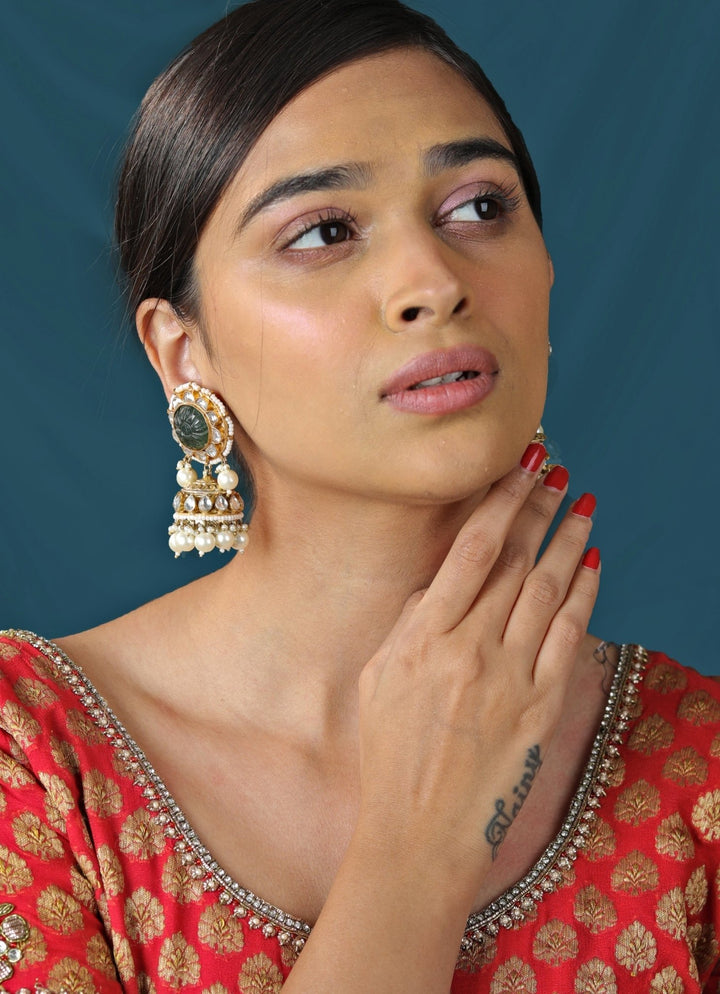 Green Stone and Pearl Necklace Set Riana by Shikha Jindal - Fabilicious Fashion