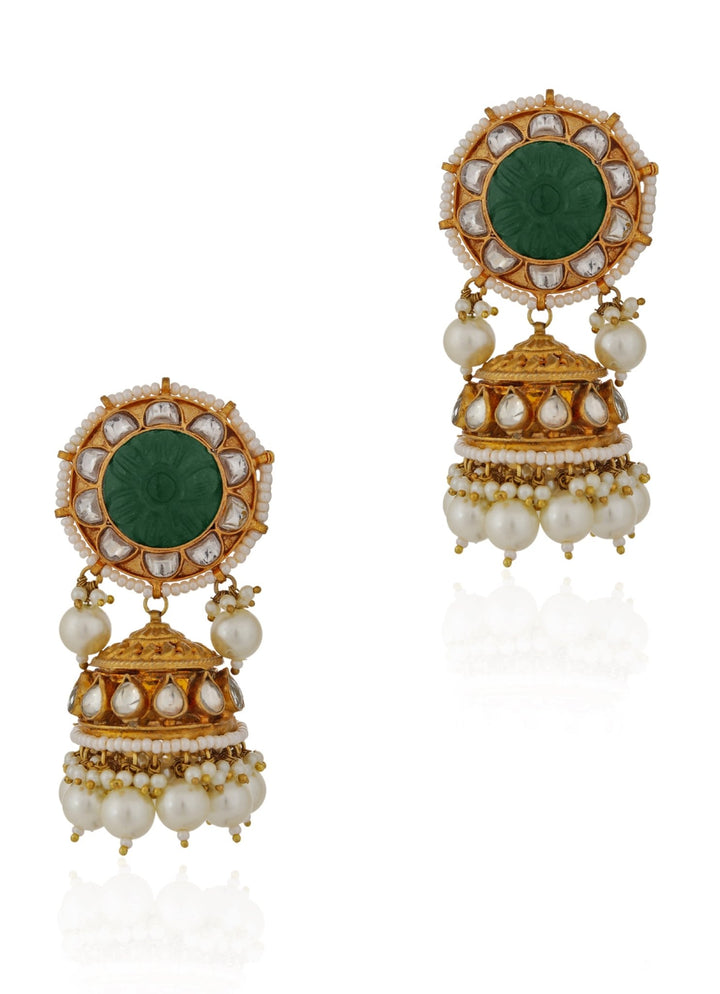 Green Stone and Pearl Necklace Set Riana by Shikha Jindal - Fabilicious Fashion