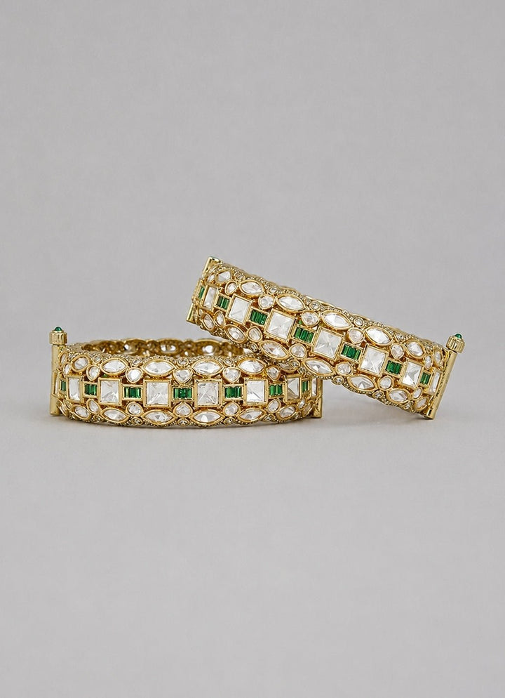 Zevar by Geeta Green Stone And Polki Bangle SetFabilicious Fashion