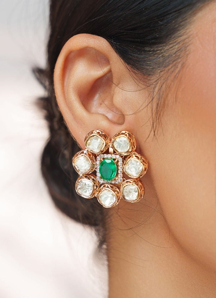 Green Stone And Polki Gold Choker Set Zevar by Geeta - Fabilicious Fashion