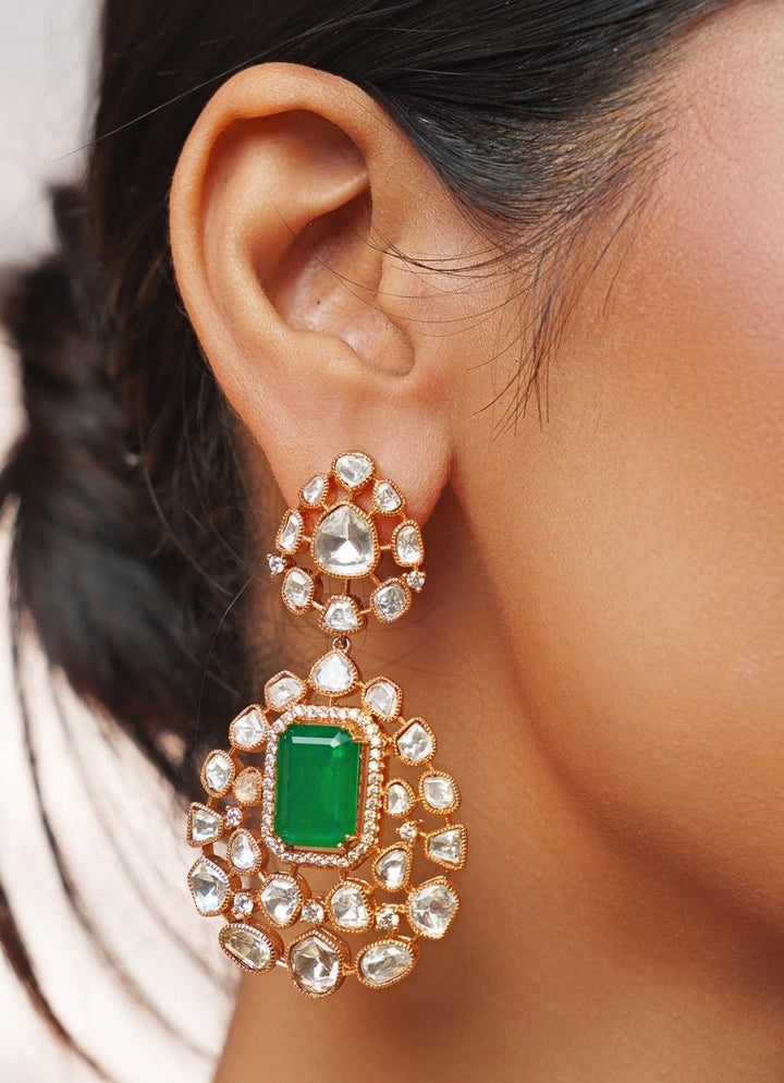 Green Stone And Polki Gold Necklace Set Zevar by Geeta - Fabilicious Fashion