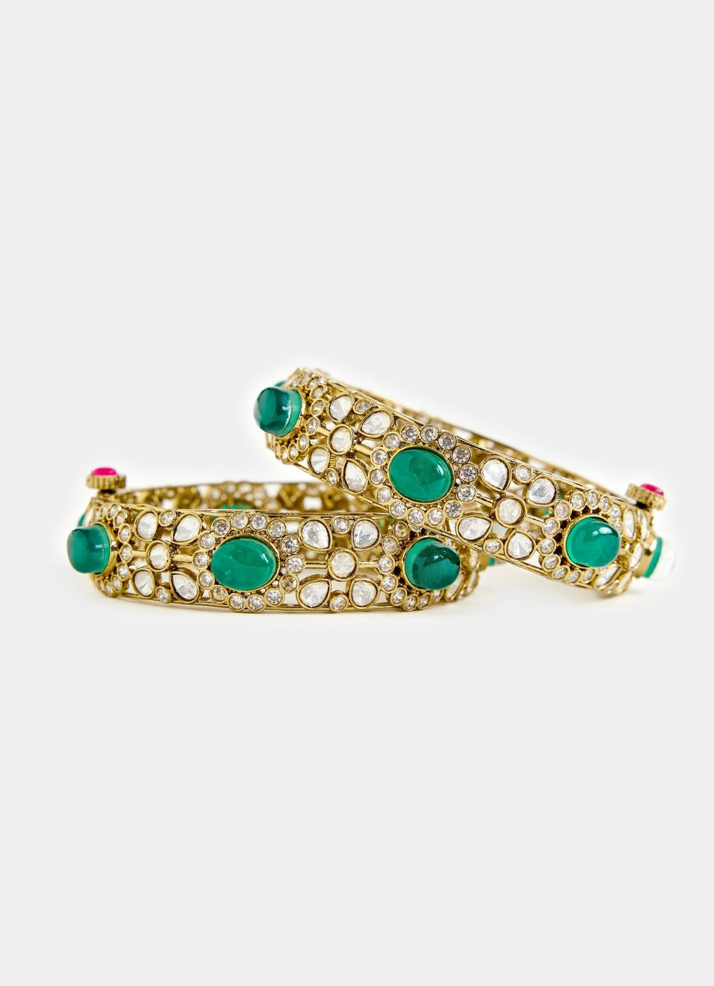 Green Stone And Polki Gold Tone Bangle Set Vivinia By Vidhi Mehra - Fabilicious Fashion