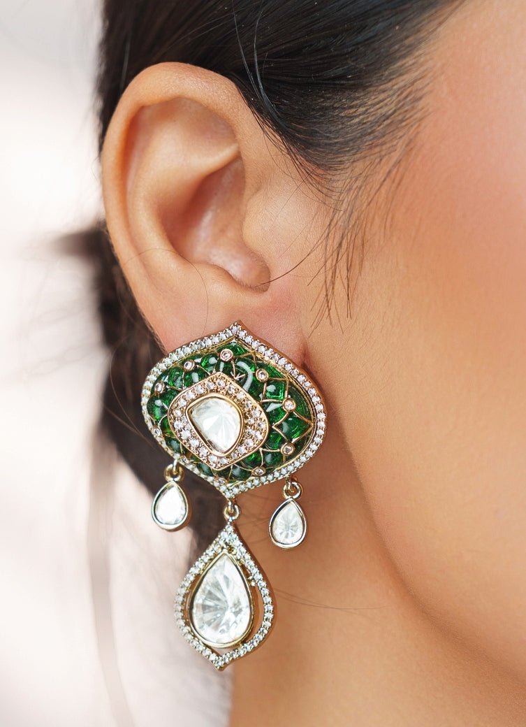 Green Stone And Polki Pearl Choker Set Zevar by Geeta - Fabilicious Fashion