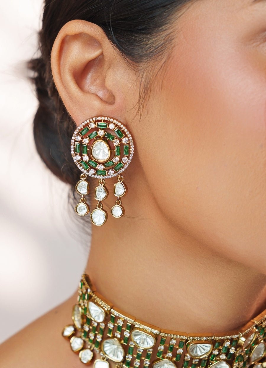 Green Stone And Polki Two Tone Choker Set Zevar by Geeta - Fabilicious Fashion