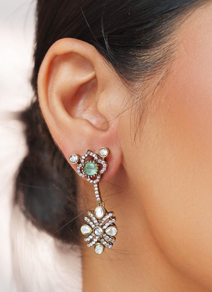 Green Stone And Polki Two Tone Necklace Set Zevar by Geeta - Fabilicious Fashion