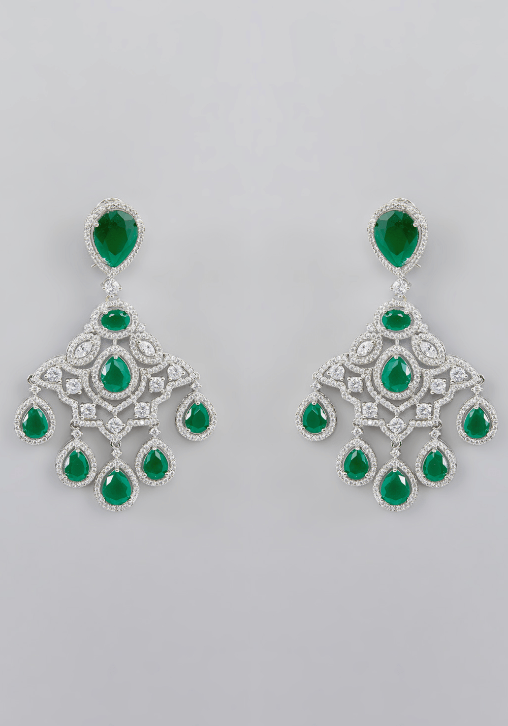 Green Stone Faux Diamond Dangling Earrings Zevar by Geeta - Fabilicious Fashion