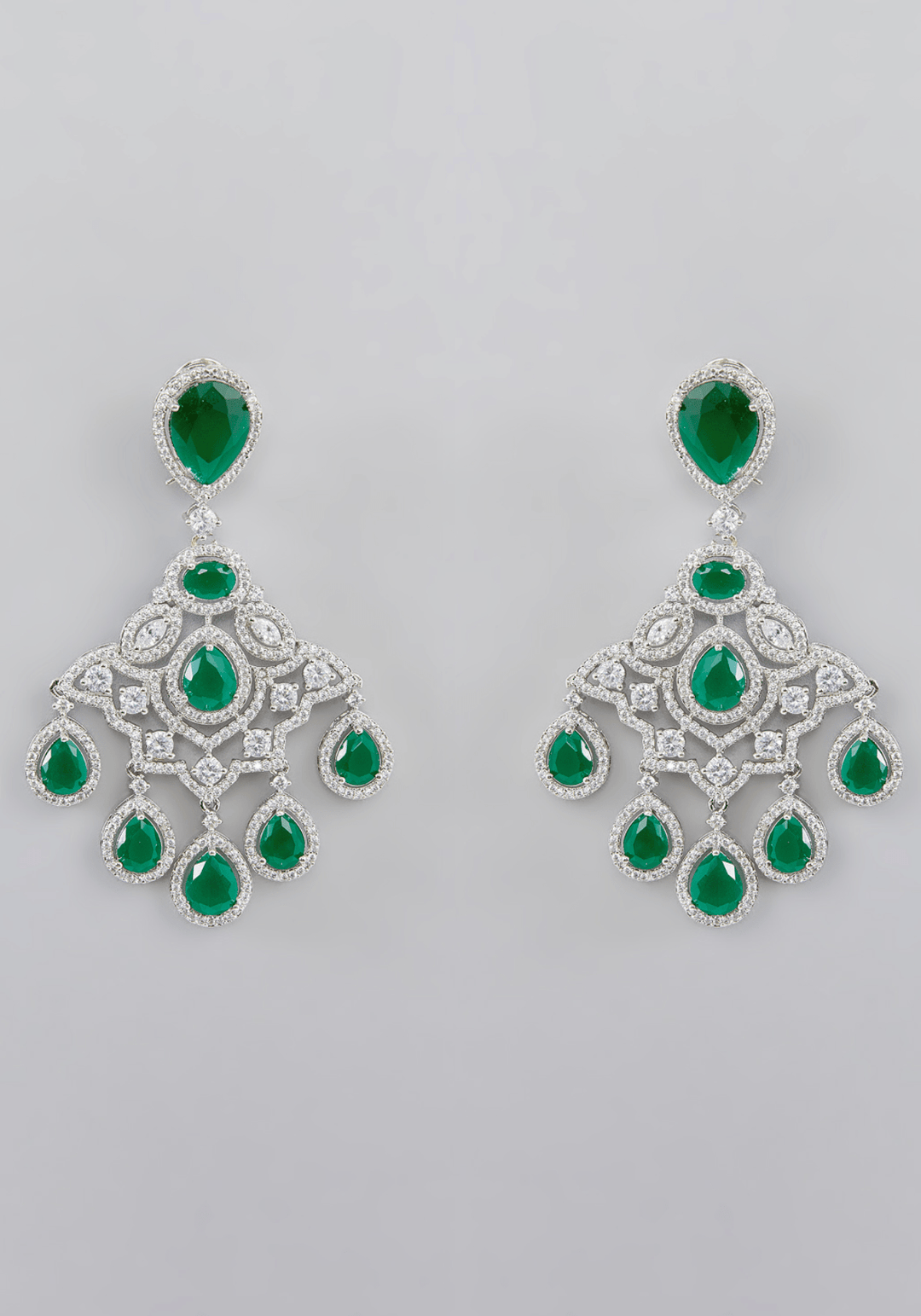 Green Stone Faux Diamond Dangling Earrings Zevar by Geeta - Fabilicious Fashion