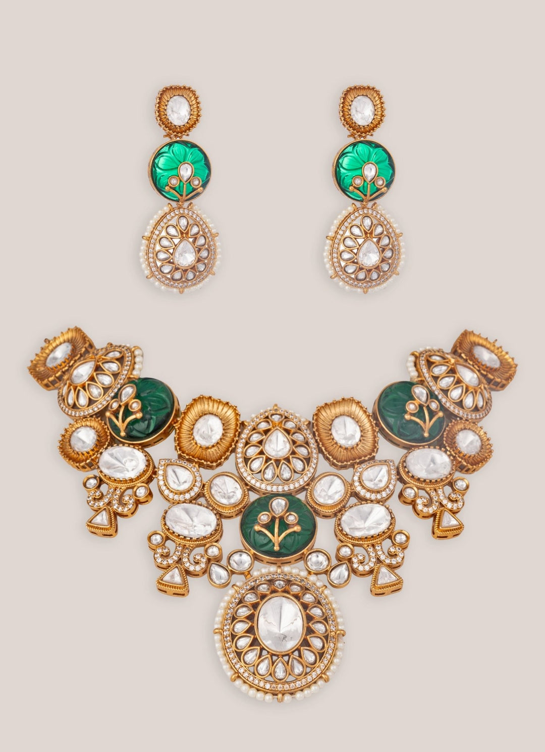 Zevar by Geeta Green Stone Gold Plated Kundan Necklace SetFabilicious Fashion