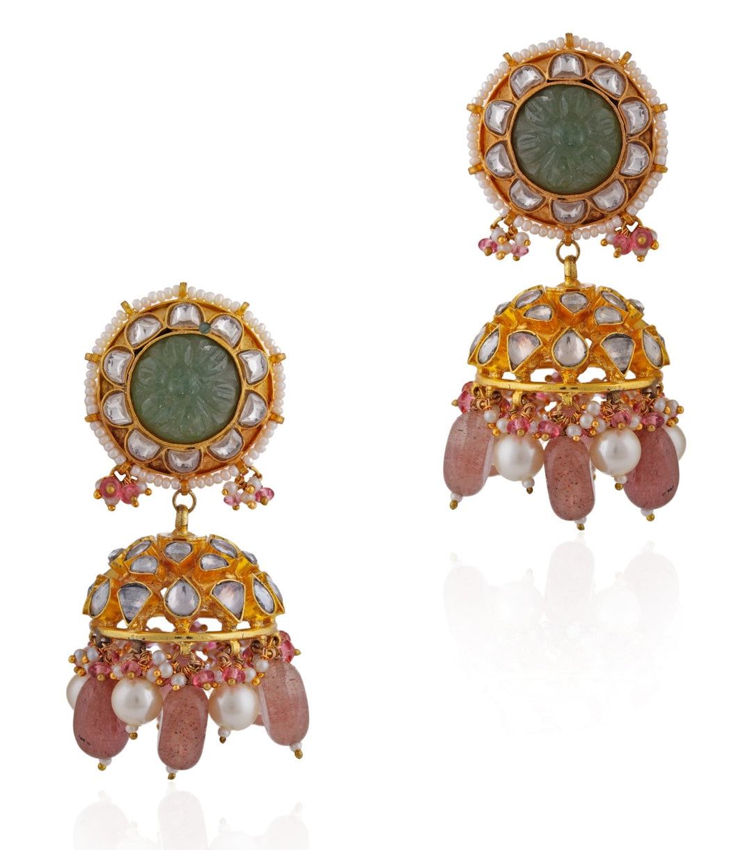 Green Stone Jhumki Earrings Riana by Shikha Jindal - Fabilicious Fashion