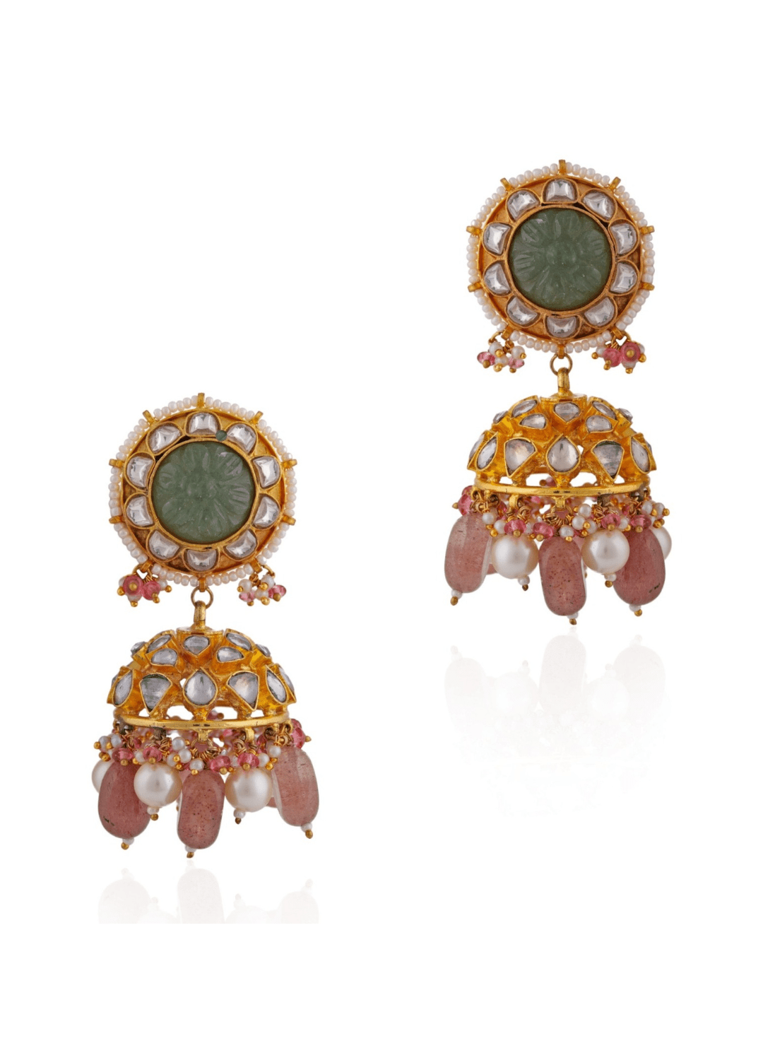 Green Stone Jhumki Earrings Riana by Shikha Jindal - Fabilicious Fashion