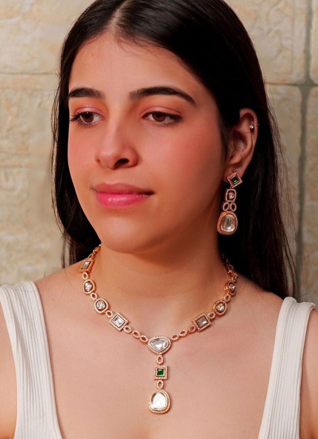 Green Stone Kundan Necklace Set Zevar By Geeta Fabilicious Fashion