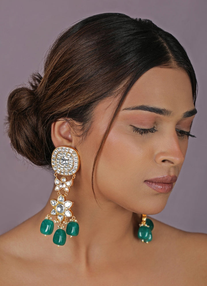Riana Jewellery Green Stone Matte Gold Bridal Necklace SetFabilicious Fashion