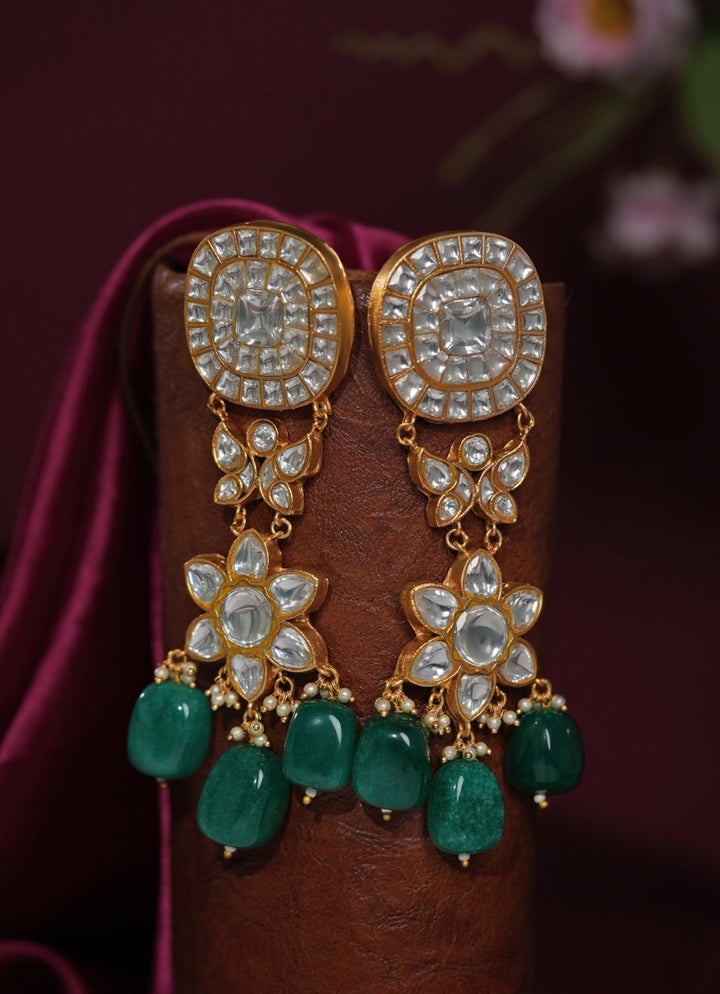 Riana Jewellery Green Stone Matte Gold Bridal Necklace SetFabilicious Fashion