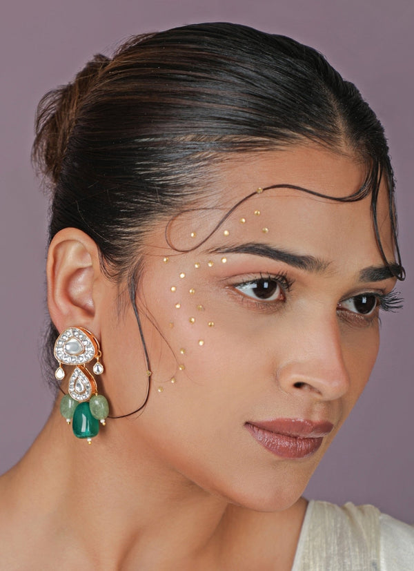 Green Stone Matte Gold Earrings